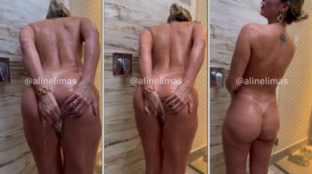 A Aline Limas mostrando tudo no chuveiro, lavando sua xaninha com a bunda bem empinada