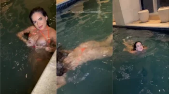 Kethellen Soares fazendo um pornô caseiro, mostrando os peitinhos na piscina