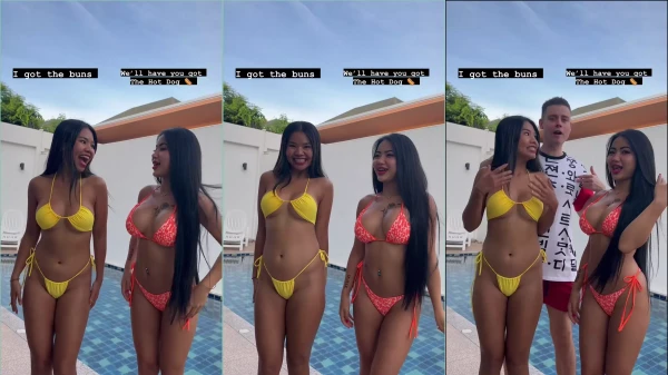Phatcharin com amiga novinha, toda estilosa de biquíni