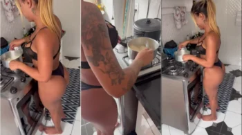 Sofia Lopes no OnlyFans, cozinhando só de calcinha